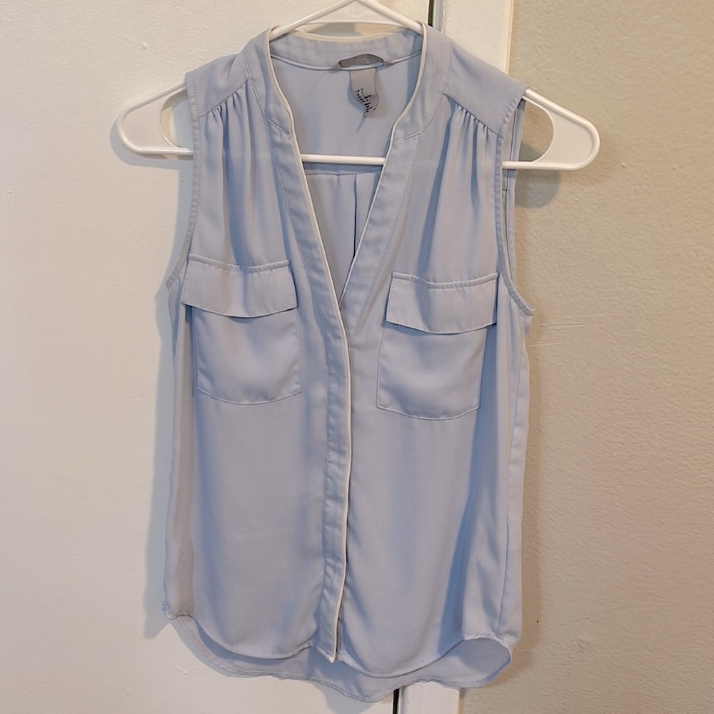 H&M pastel blue shirt with white piping